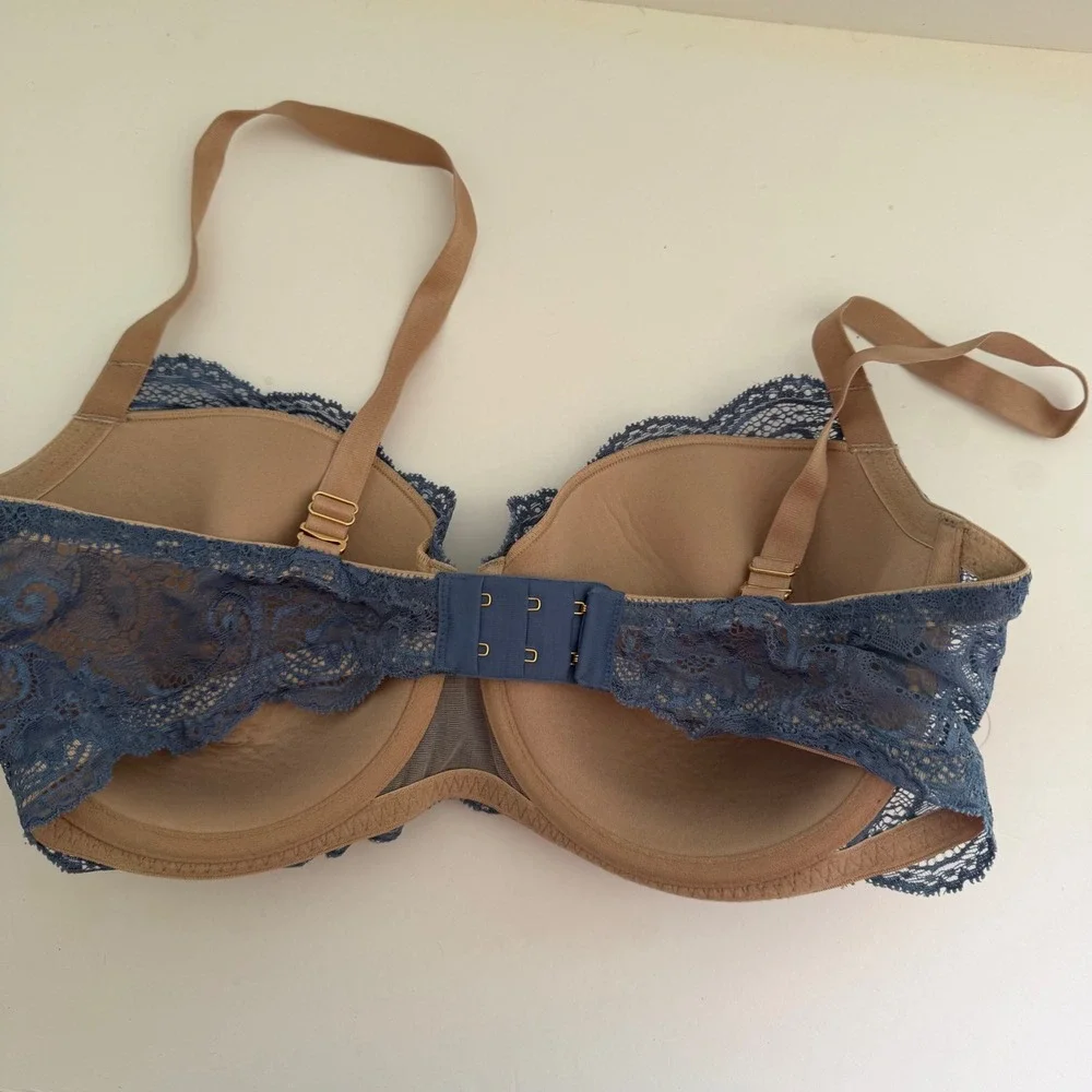 ThirdLove 24/7 Lace Balconette Bra Slate Blue Tan Floral Underwire 36E